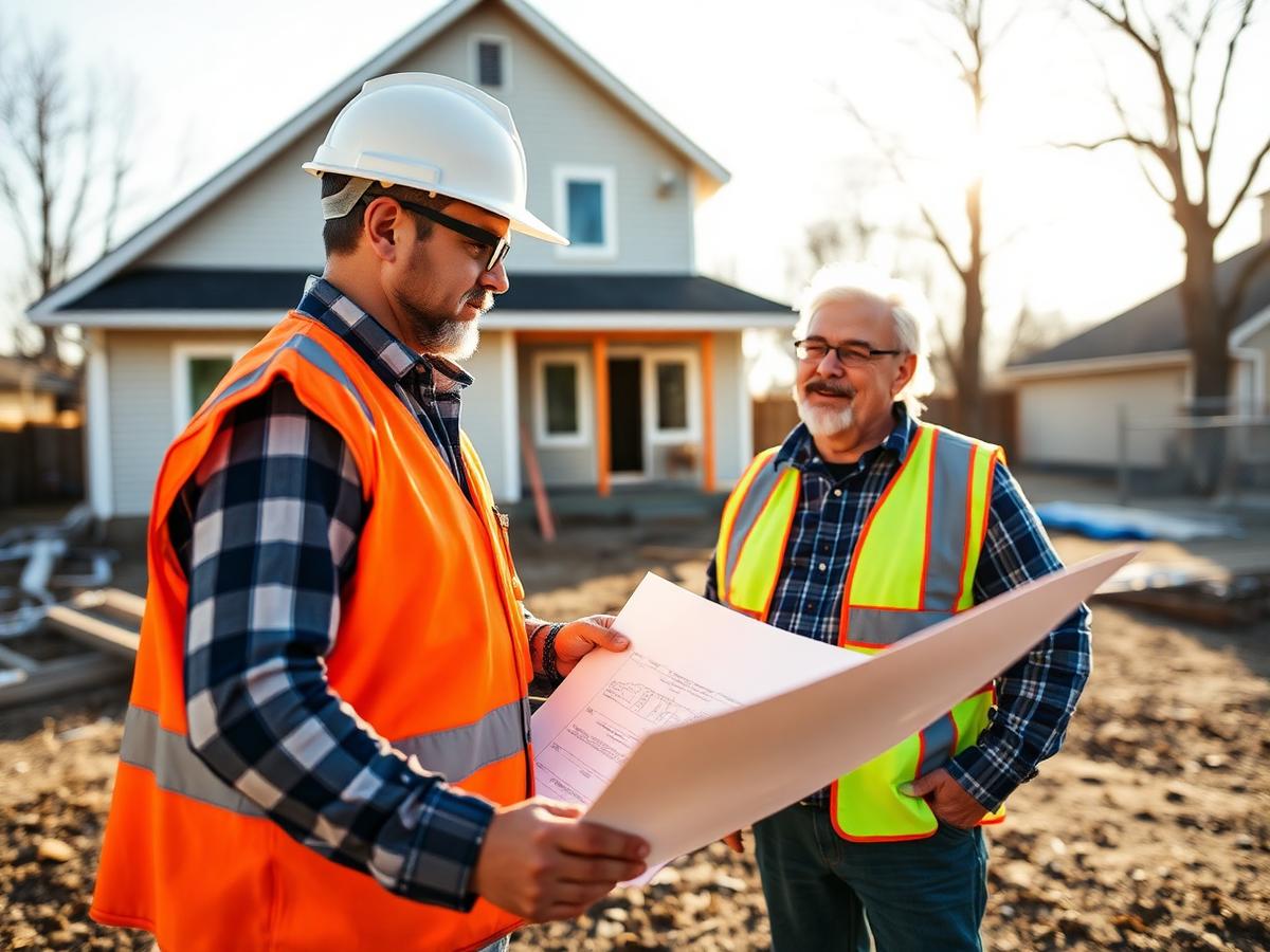 E&Z Construction project manager reviewing plans with a homeowner